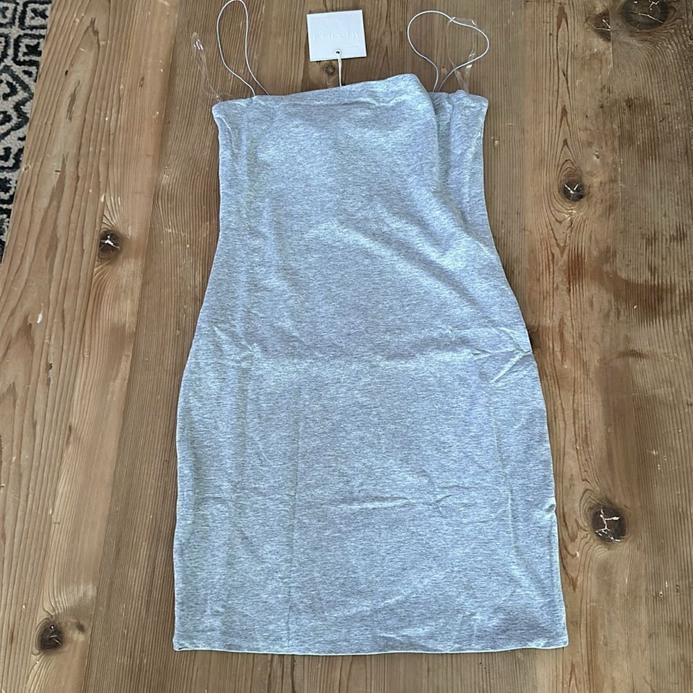 MESHKI Mia thin strap Bodycon mini dress color: grey marle NEW with tag